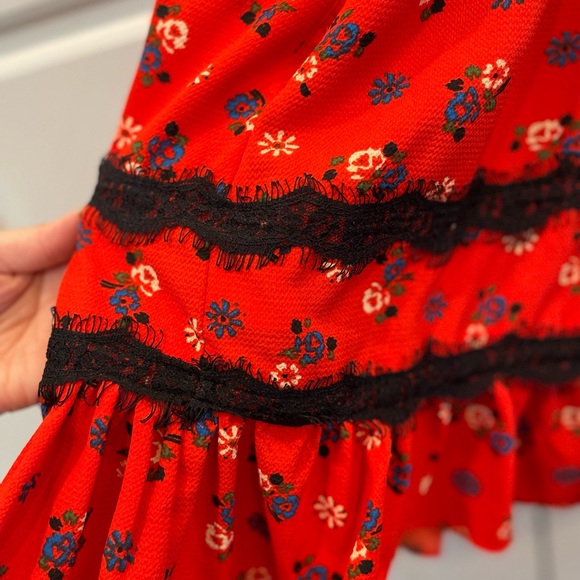 Urban Outfitters Red Floral Woman’s Mini Ruffled Lace Dress - Picture 5 of 11